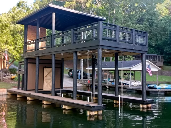 Two-story boathouse with deck