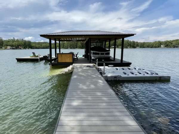 Boathouse, dock, and bar on the lake