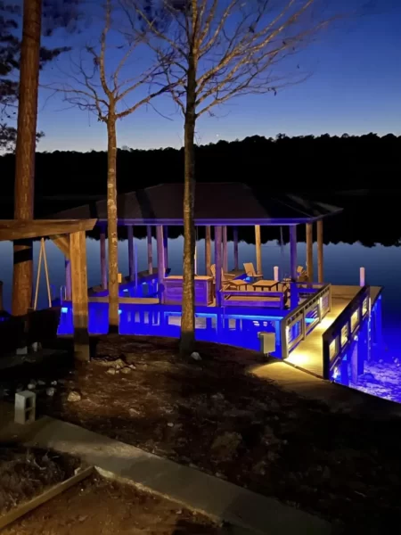 Boathouse and dock at night
