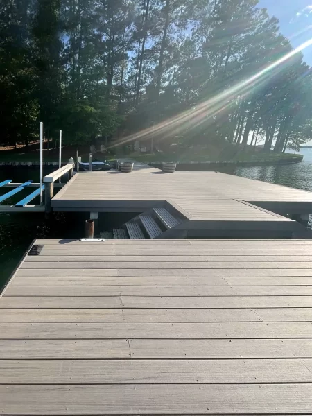Dock with boat lift and stairs