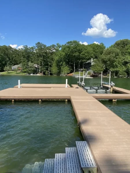 Lake Martin dock with boat lift and stairs