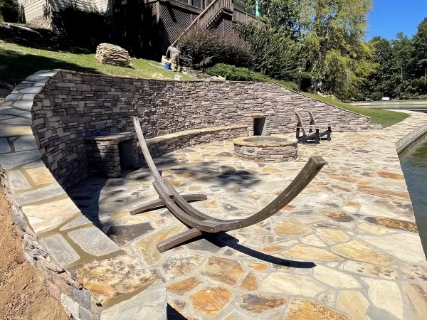 Encircled fire pit with seating
