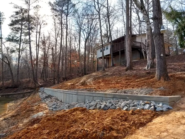 Seawall and house